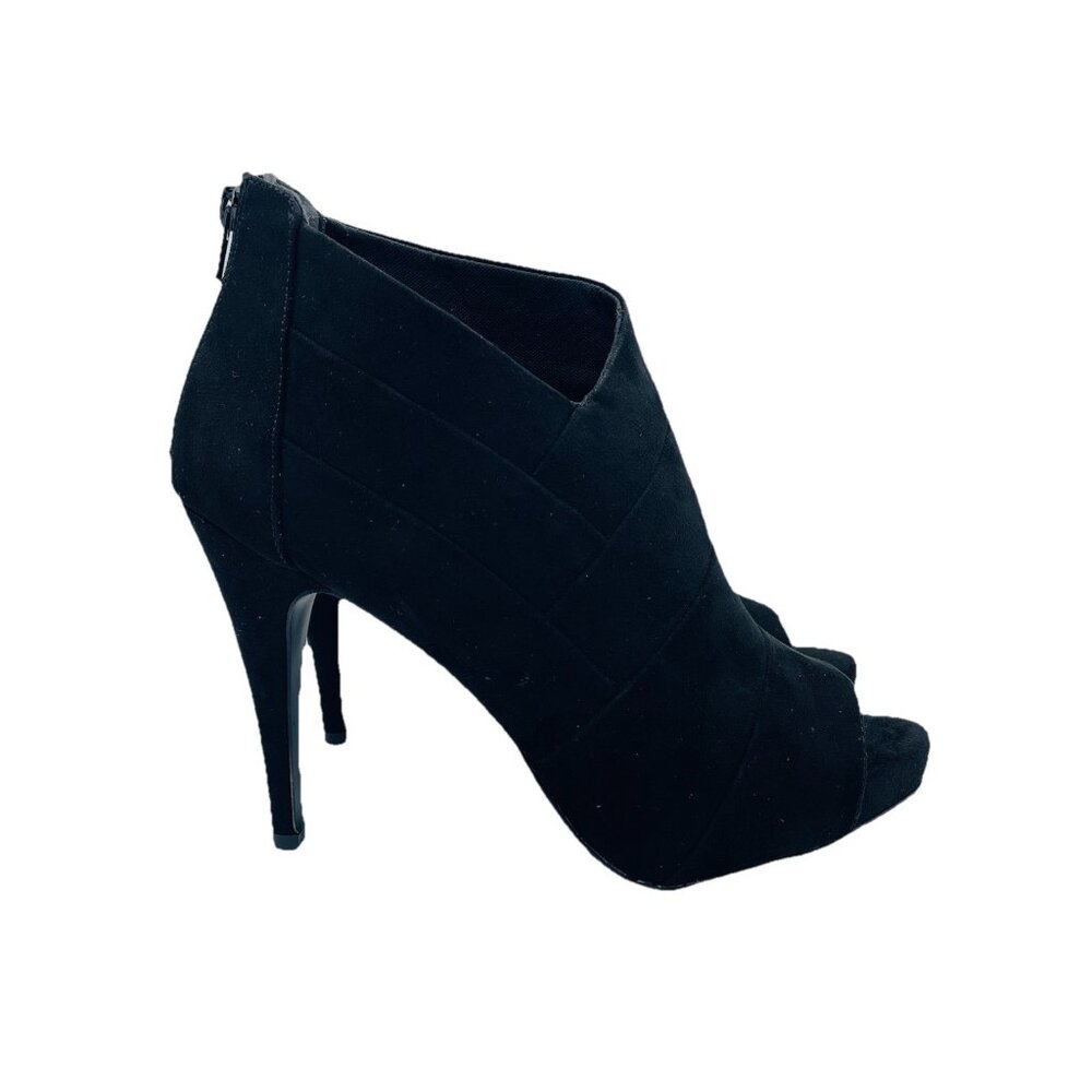Fergalicious Boots Womens Size 10 M Black Taylor Heels Booties Zip Stiletto Peep